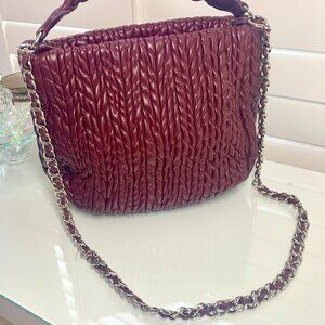 Vintage Suarez New York Italian Leather Shoulder Bag – Burgundy Ruched Lambskin